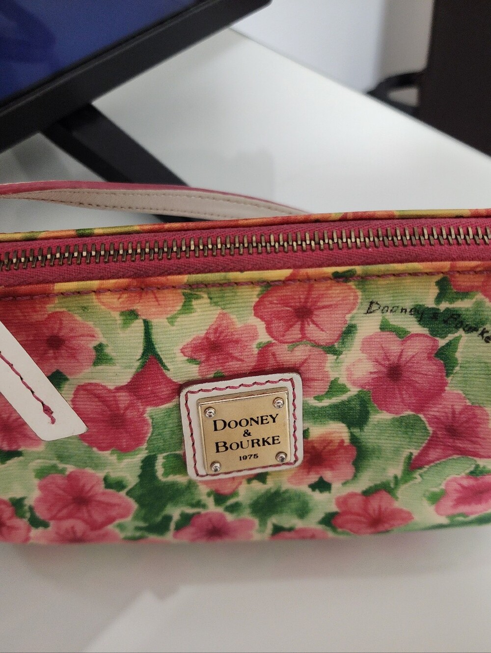 Dooney & Bourke Pink Floral Wristlet with Green Accents - Picture 7 of 12